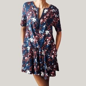 Thakoon Resort 2015 Silk Short Sleeve Shift Dress Navy Red Print Rare $1370
